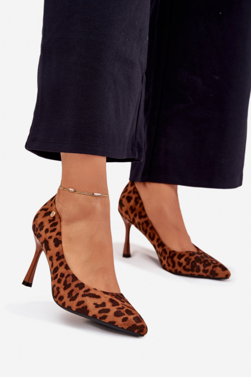 Dámske lodičky na vysokom podpätku s leopardím vzorom „Vinceza 62264" hnedej farby