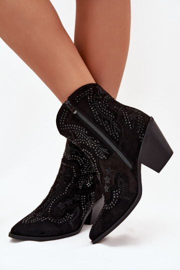 Zateplené dámske cowboyské čižmy s dekoráciou, čierne Lelira 2