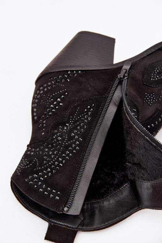 Zateplené dámske cowboyské čižmy s dekoráciou, čierne Lelira