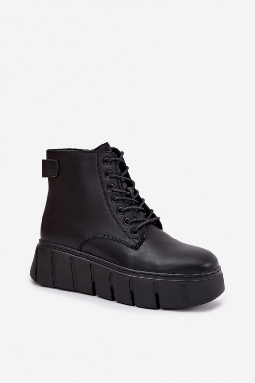 Kožené zahriať sa Dámske čižmy s platformou Vinceza 66803 čierna