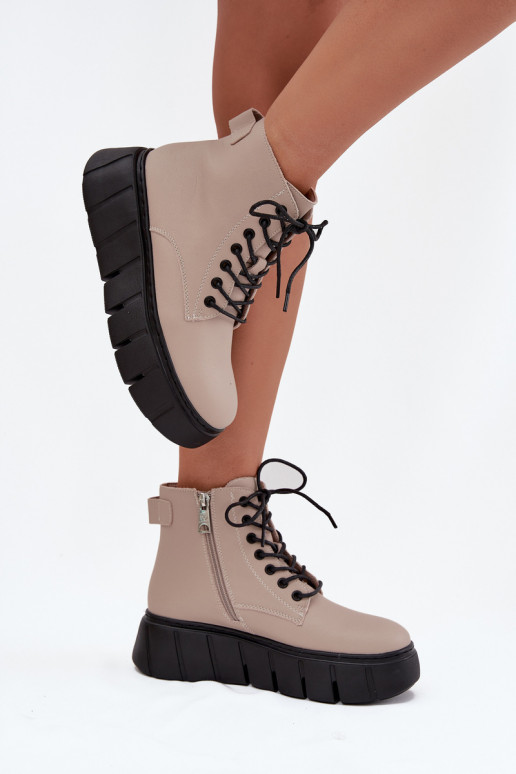 Kožené zahriať sa Dámske čižmy s platformou Vinceza 66803 béžová