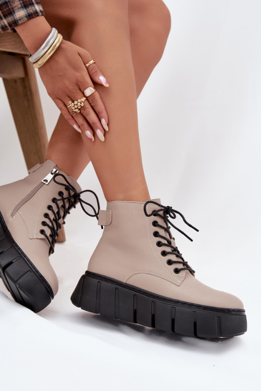 Kožené zahriať sa Dámske čižmy s platformou Vinceza 66803 béžová