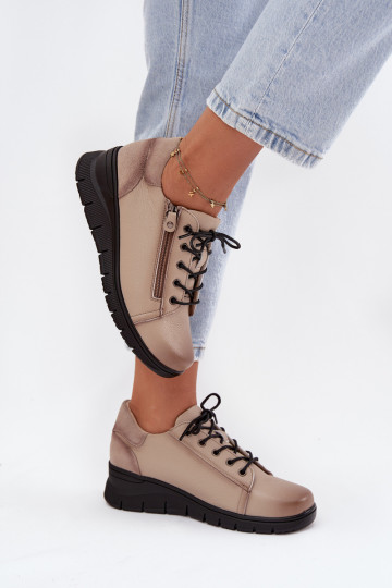 Kožené topánky Dámske Zapnuté INedge Vinceza 39964 béžová