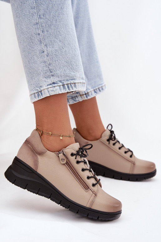 Kožené topánky Dámske Zapnuté INedge Vinceza 39964 béžová Kožené topánky Dámske Zapnuté INedge Vinceza 39964 béžová