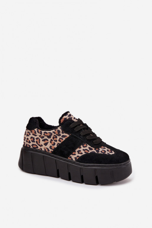 zo semišu zahriať sa Tenisky model obuvi Dámske s platformou Vinceza 66841 so vzormi leopardej kožušiny čierna