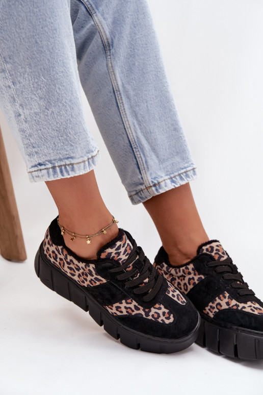 zo semišu zahriať sa Tenisky model obuvi Dámske s platformou Vinceza 66841 so vzormi leopardej kožušiny čierna