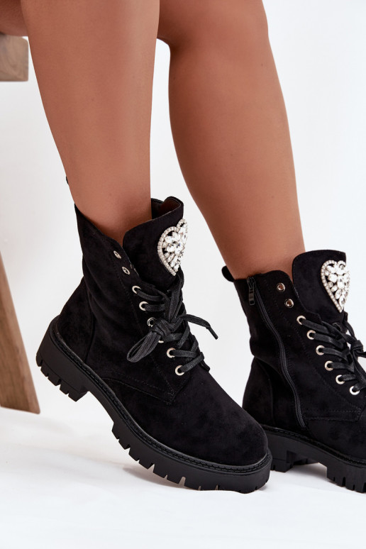 Pracovné členkové topánky Dámske so svietiacimi otvormi Zapnuté Języku čierna Rosira