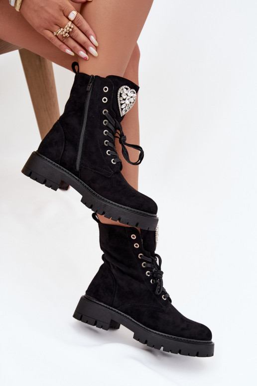 Pracovné členkové topánky Dámske so svietiacimi otvormi Zapnuté Języku čierna Rosira