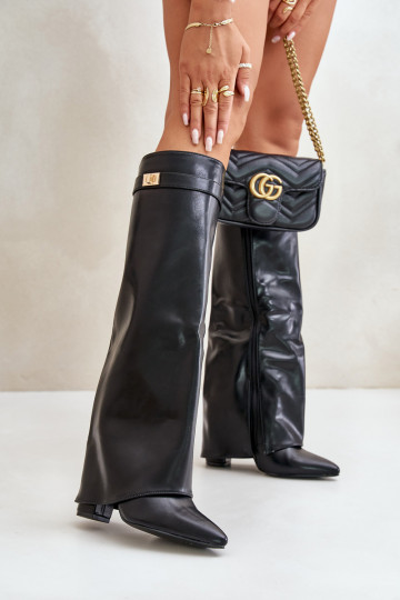 dámske čižmy Eko KoženéINyIniniętą CholeInką s podpätkami čierna Avamora 2