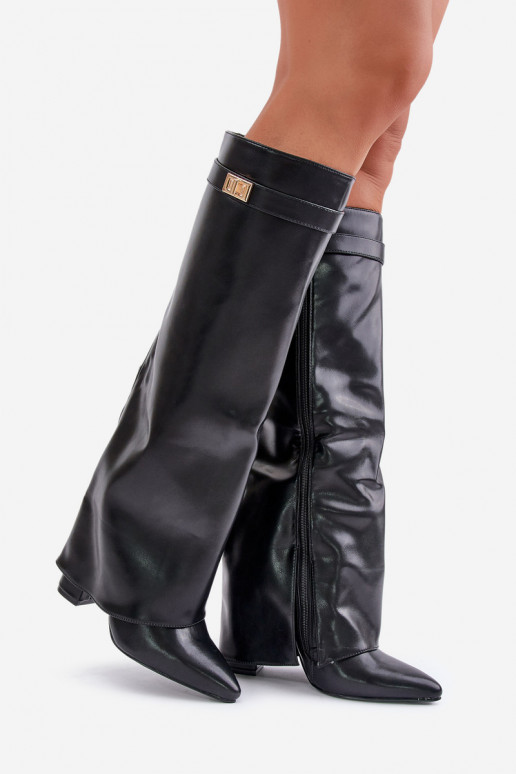 dámske čižmy Eko KoženéINyIniniętą CholeInką s podpätkami čierna Avamora