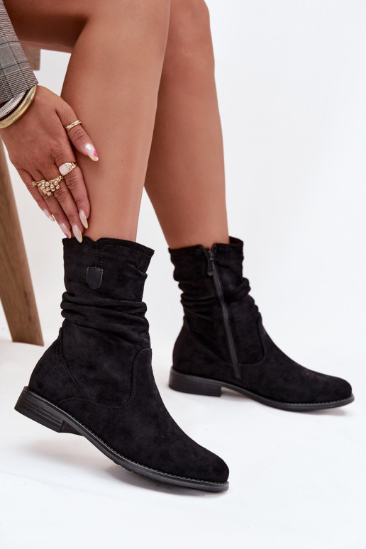 zahriať sa Dámske čižmy S nazberaným zvrškom so širokými podpätkami čierna Krisia