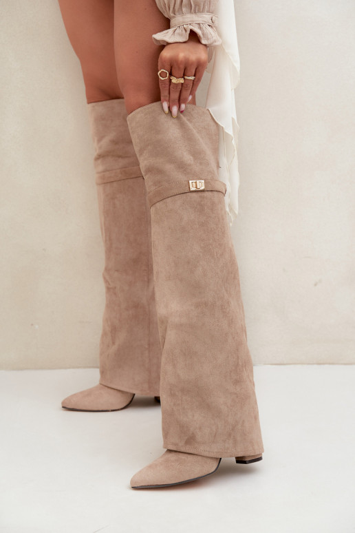 zahriať sa čižmyINyIniniętą CholeInką nad kolenom Obcas Słupek béžová Serelle