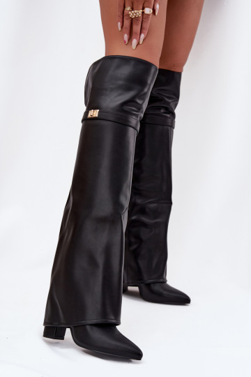 zahriať sa čižmyINyIniniętą CholeInką nad kolenom Obcas Słupek čierna Serelle 2