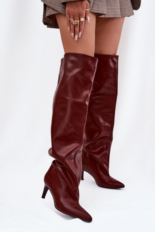 dámske čižmy s tenkými podpätkami Trvalý model bordová Mávilla