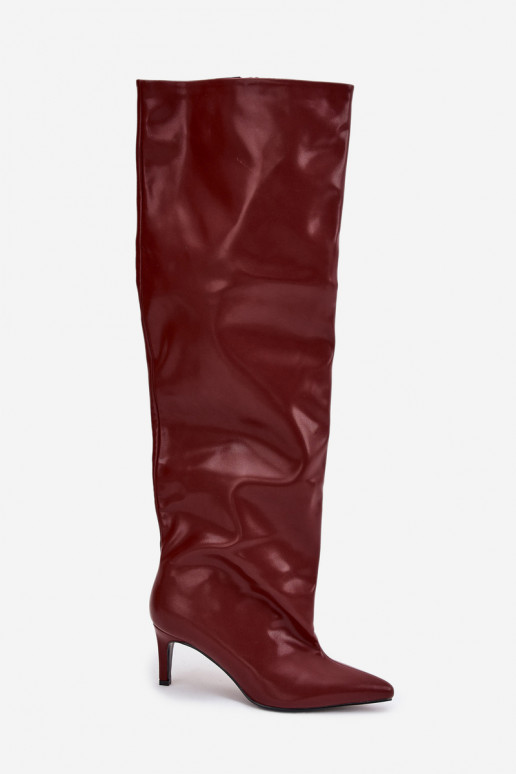 dámske čižmy s tenkými podpätkami Trvalý model bordová Mávilla