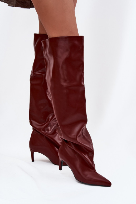 dámske čižmy s tenkými podpätkami Trvalý model bordová Mávilla