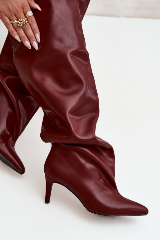 dámske čižmy s tenkými podpätkami Trvalý model bordová Mávilla