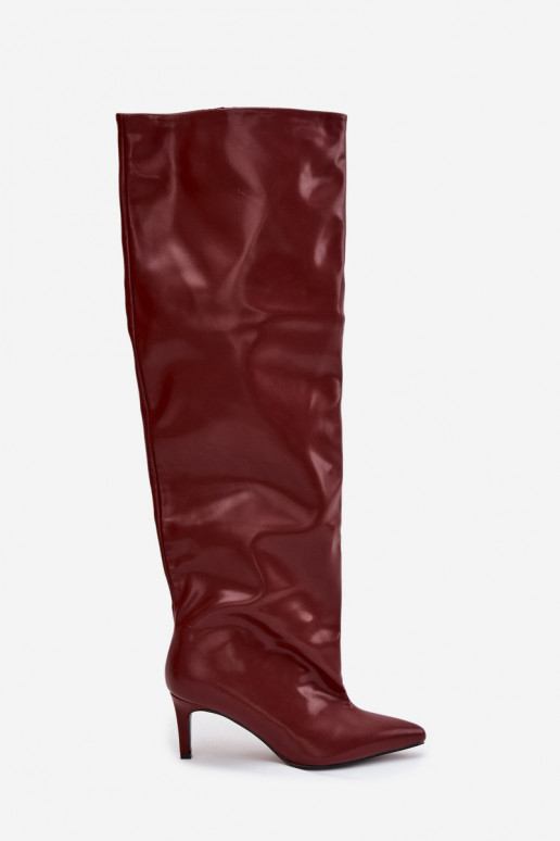 dámske čižmy s tenkými podpätkami Trvalý model bordová Mávilla