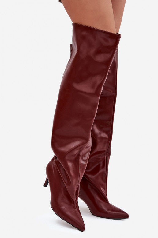 dámske čižmy s tenkými podpätkami Trvalý model bordová Mávilla