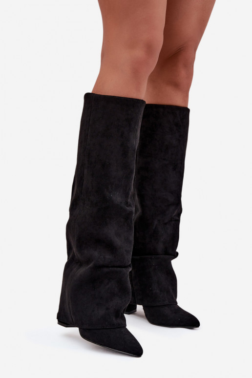 zahriať sa dámske čižmyINyIniniętą CholeInką s podpätkami z eko semišuoIne čierna Elivira
