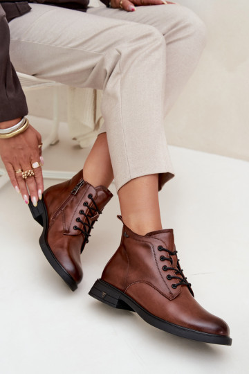 zahriať sa Kožené Dámske čižmy Zapnuté nízkom opätku Vinceza 39953 Hnedá farba