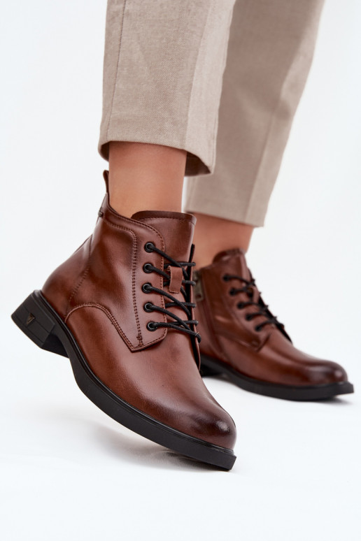 zahriať sa Kožené Dámske čižmy Zapnuté nízkom opätku Vinceza 39953 Hnedá farba