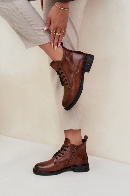 zahriať sa Kožené Dámske čižmy Zapnuté nízkom opätku Vinceza 39953 Hnedá farba