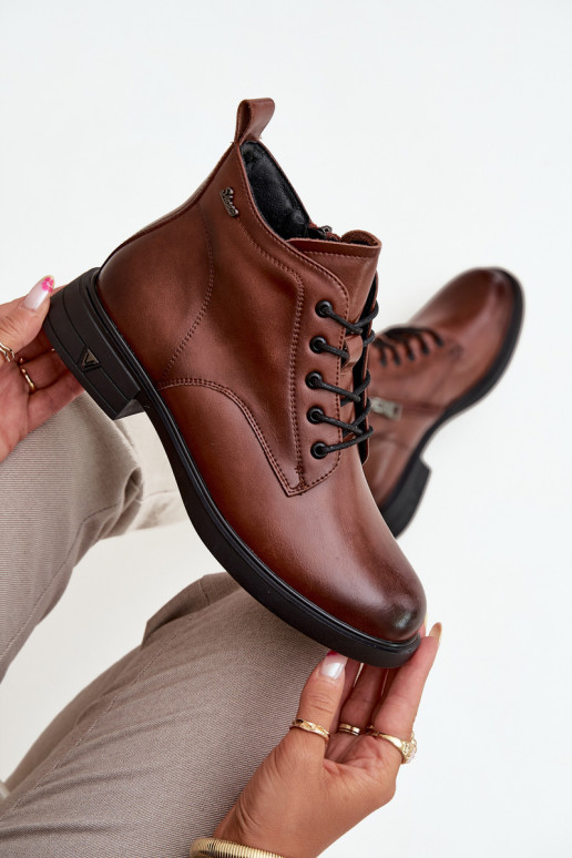 zahriať sa Kožené Dámske čižmy Zapnuté nízkom opätku Vinceza 39953 Hnedá farba