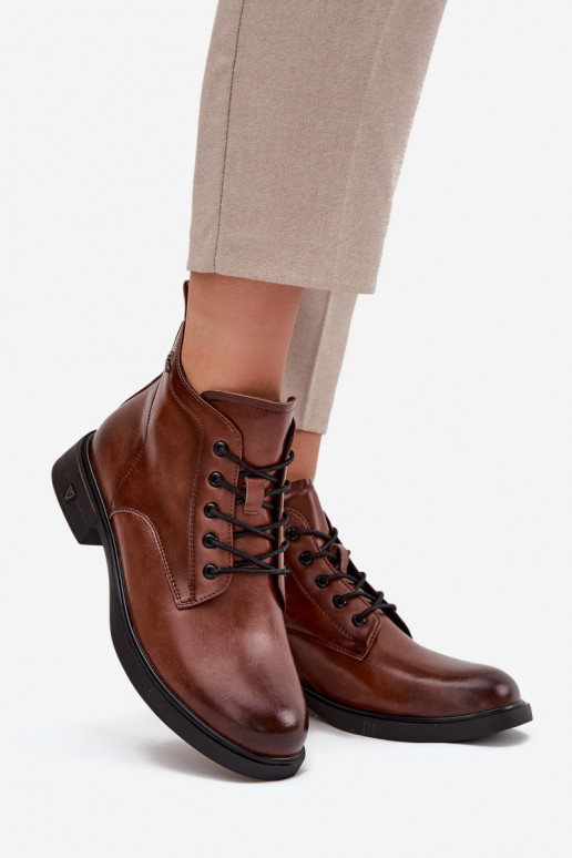 zahriať sa Kožené Dámske čižmy Zapnuté nízkom opätku Vinceza 39953 Hnedá farba