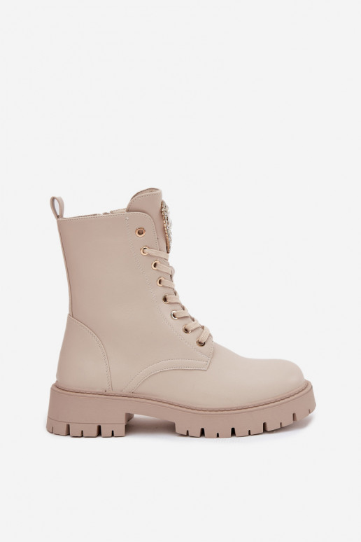 Pracovné členkové topánky Dámske so svietiacimi otvormi Zapnuté Języku slonovina Rosira