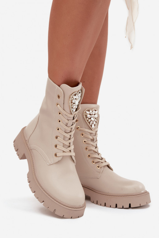 Pracovné členkové topánky Dámske so svietiacimi otvormi Zapnuté Języku slonovina Rosira