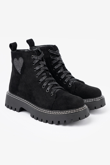 čierna čipkovaný čižmy z błyszczącym Srdcem