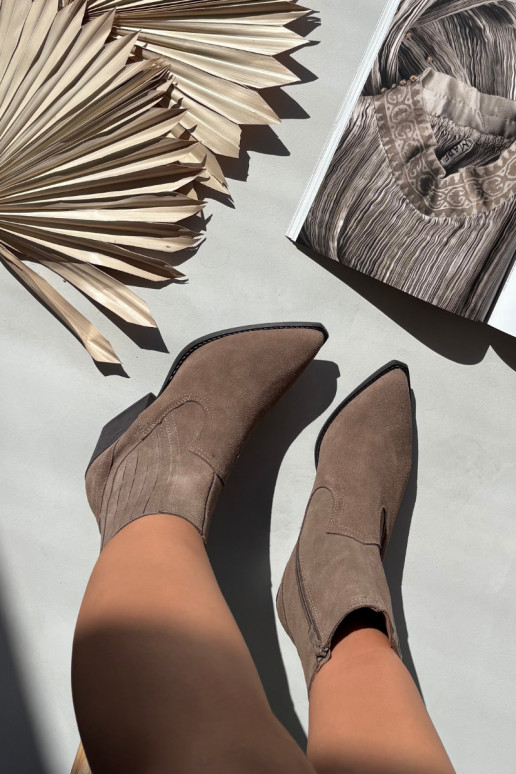 Dámske semišové cowboyské topánky s podpätkami, zateplené, chaki farby Dylira