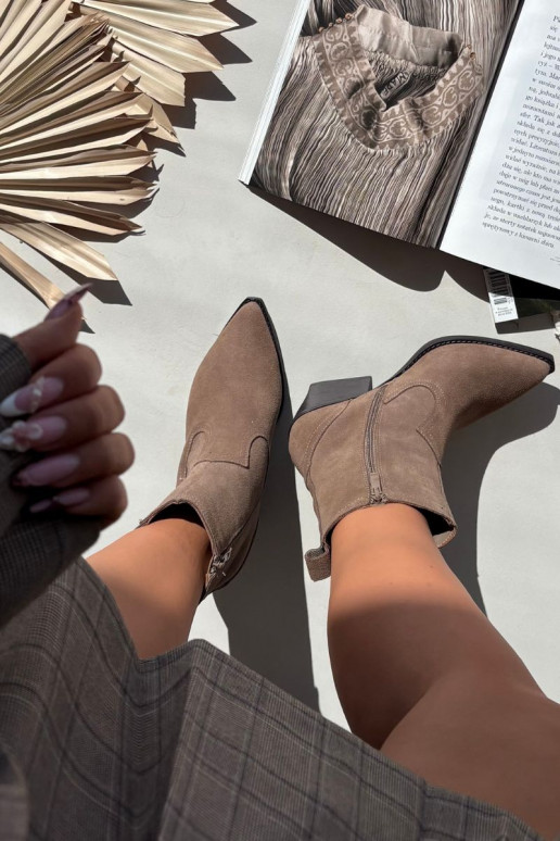 Dámske semišové cowboyské topánky s podpätkami, zateplené, chaki farby Dylira