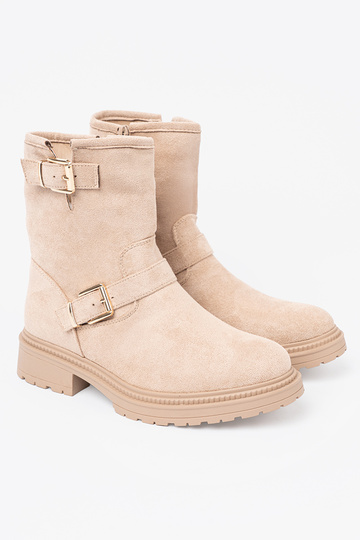 Štýlový jsnobéžová čižmy s ozdobnými prackami