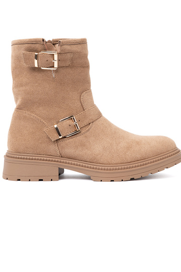 karamelové farby čižmy z ozdobnymi zlatámi klamrami 2