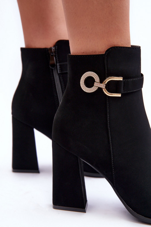 Kožené Čižmy s podpätkami s ozdobami čierna Lymall