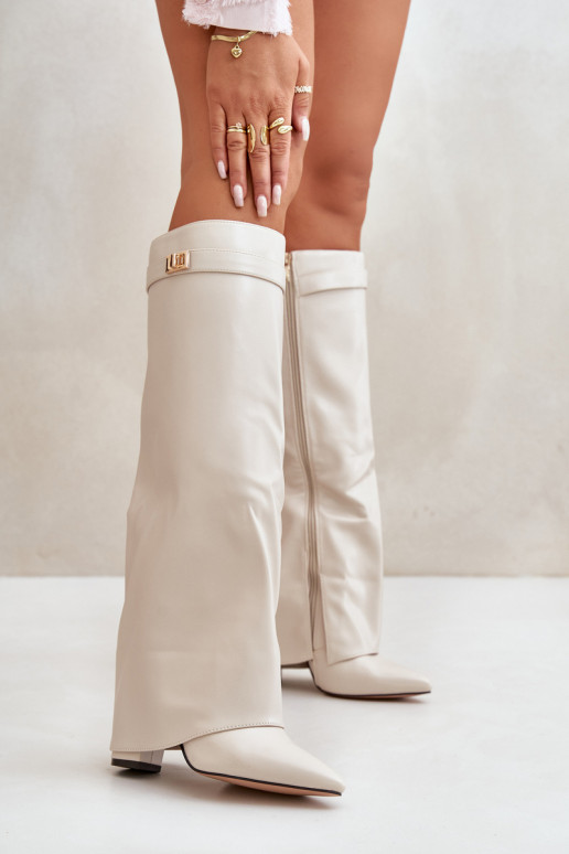 dámske čižmy Eko KoženéINyIniniętą CholeInką s podpätkami slonovina Avamora