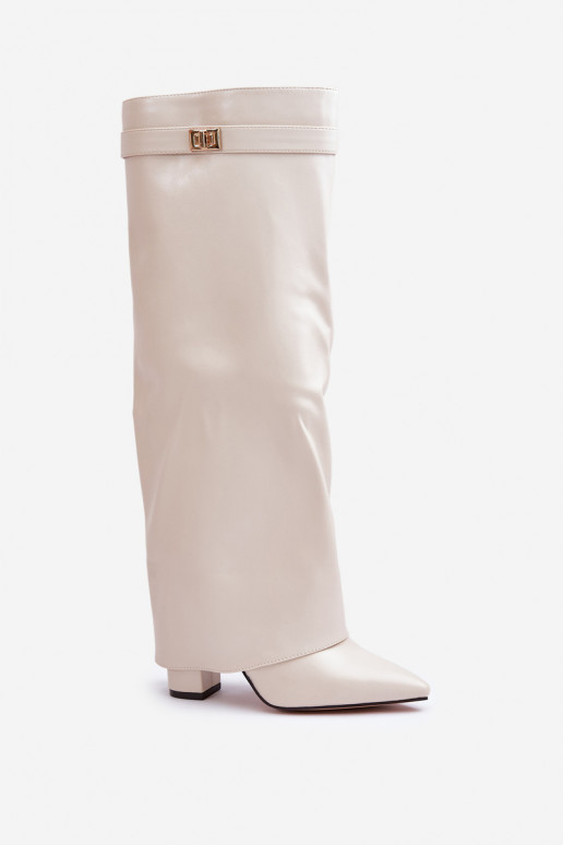 dámske čižmy Eko KoženéINyIniniętą CholeInką s podpätkami slonovina Avamora