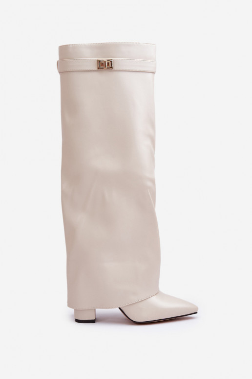 dámske čižmy Eko KoženéINyIniniętą CholeInką s podpätkami slonovina Avamora