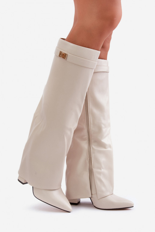 dámske čižmy Eko KoženéINyIniniętą CholeInką s podpätkami slonovina Avamora