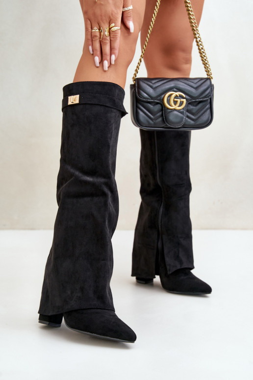 dámske čižmy z eko semišuoIneINyIniniętą CholeInką s podpätkami čierna Bralise