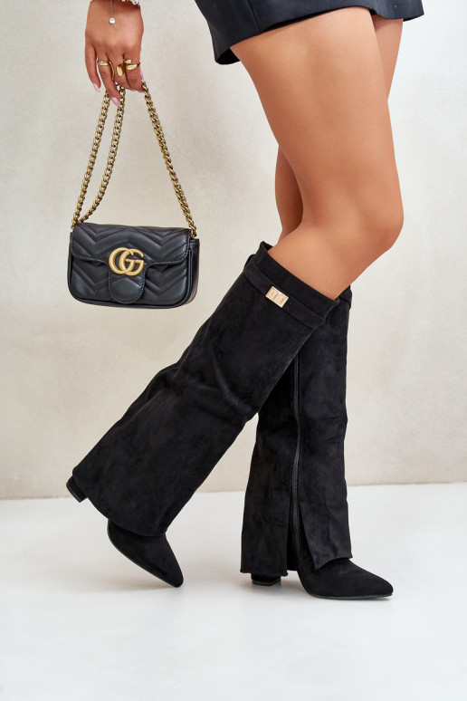 dámske čižmy z eko semišuoIneINyIniniętą CholeInką s podpätkami čierna Bralise