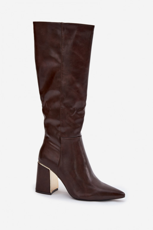 dámske čižmy s podpätkami Ze zlatej farbym Element CzekoladoIne Alessine