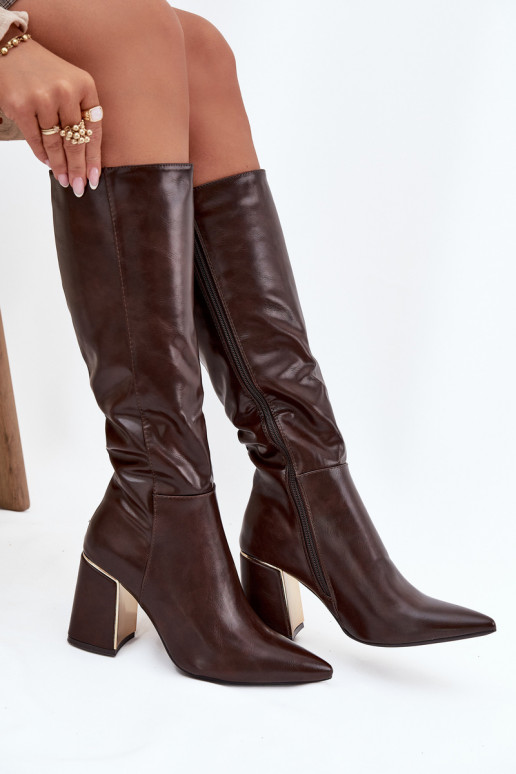 dámske čižmy s podpätkami Ze zlatej farbym Element CzekoladoIne Alessine