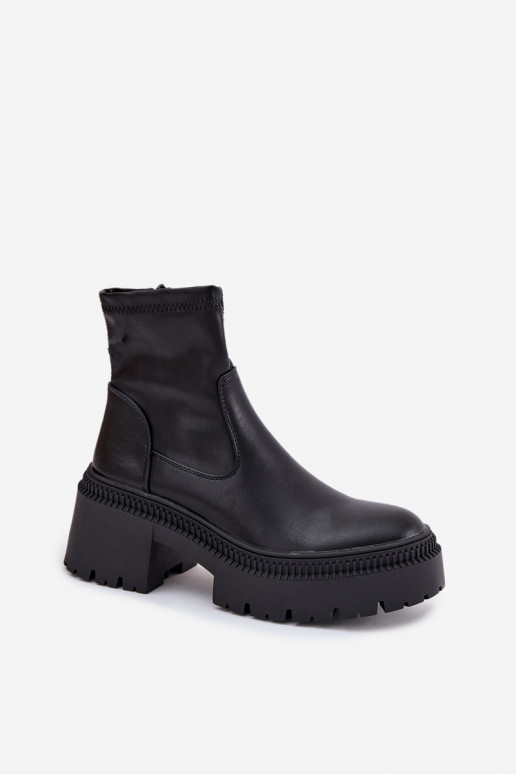 Dámske čižmy Zapnuté masívnych opätkoch a platforma Eko Kožené čierna Elvianne