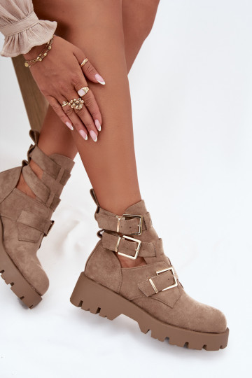 Dámske čižmy S pruhmi I zlatej farbymi s prackamimi béžová Helisse