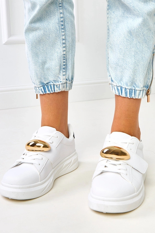 Biele tenisky na platforme so zlatým...