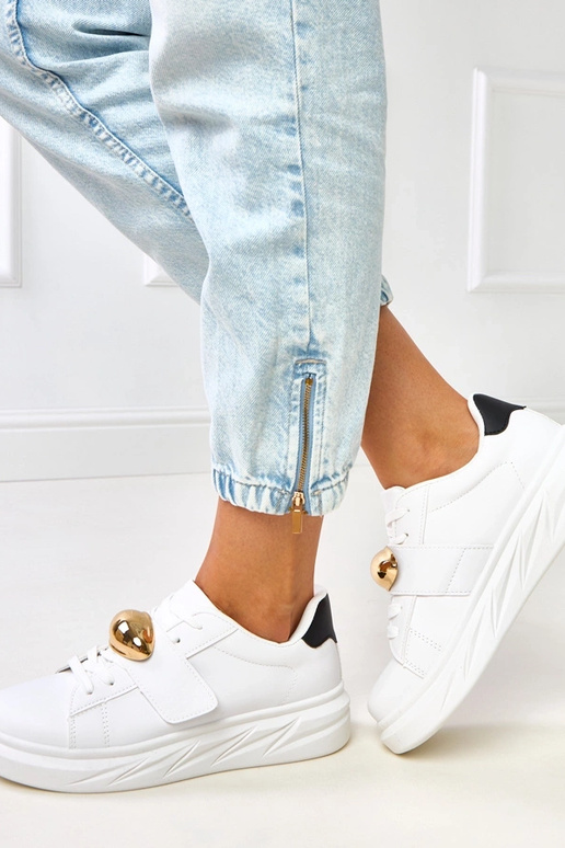 Biele tenisky na platforme so zlatým...