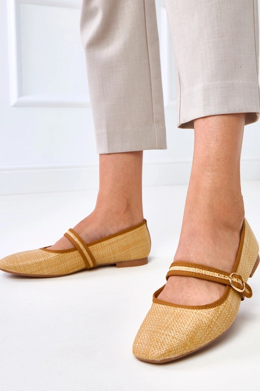 Hnedé pletené baleríny so sponou Nonana